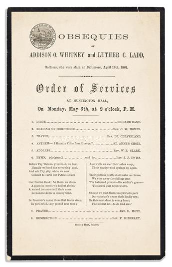 (CIVIL WAR--MARYLAND.) William H.H. Sunderlin. Letters of a 6th Massachusetts soldier regarding the Baltimore Riot.